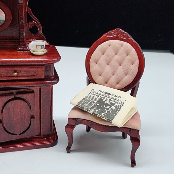 Antique Style Miniature Dollhouse Furniture Hutch Chair & Accessories - Picture 5 of 10